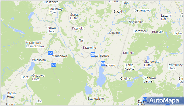 mapa Staniszewo gmina Kartuzy, Staniszewo gmina Kartuzy na mapie Targeo