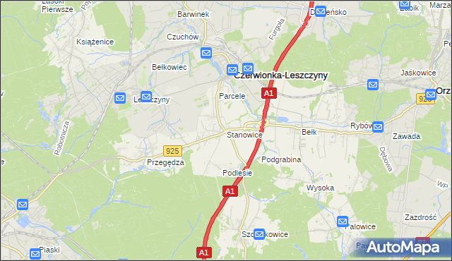 mapa Stanowice gmina Czerwionka-Leszczyny, Stanowice gmina Czerwionka-Leszczyny na mapie Targeo