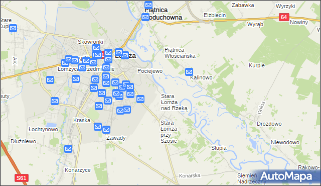 mapa Stara Łomża nad Rzeką, Stara Łomża nad Rzeką na mapie Targeo