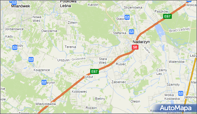 mapa Stara Wieś gmina Nadarzyn, Stara Wieś gmina Nadarzyn na mapie Targeo