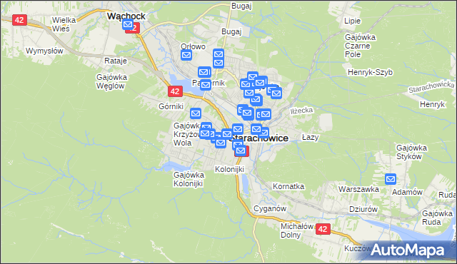 mapa Starachowic, Starachowice na mapie Targeo