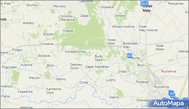 mapa Stare Budki gmina Osiek Mały, Stare Budki gmina Osiek Mały na mapie Targeo