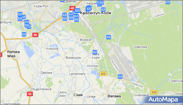 mapa Stare Koźle, Stare Koźle na mapie Targeo
