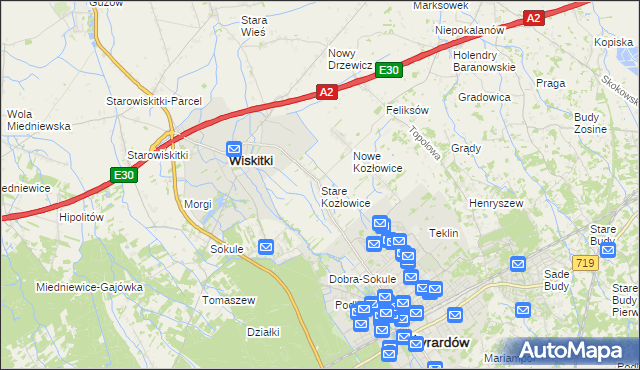 mapa Stare Kozłowice, Stare Kozłowice na mapie Targeo