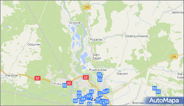mapa Stary Żagań, Stary Żagań na mapie Targeo