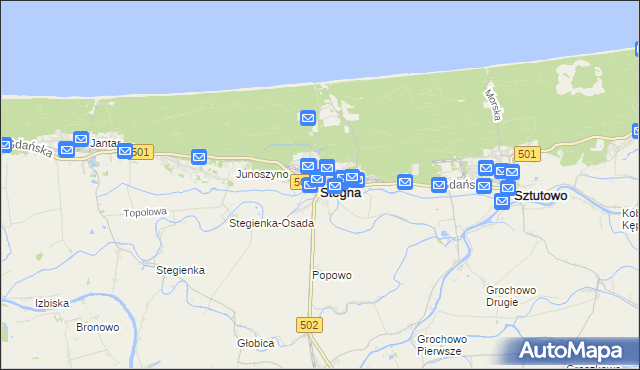 mapa Stegna powiat nowodworski, Stegna powiat nowodworski na mapie Targeo