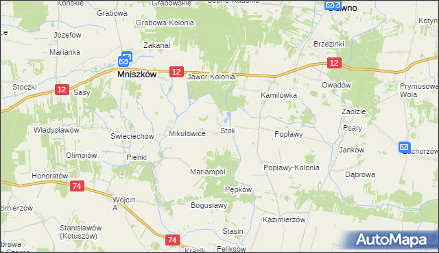 mapa Stok gmina Mniszków, Stok gmina Mniszków na mapie Targeo