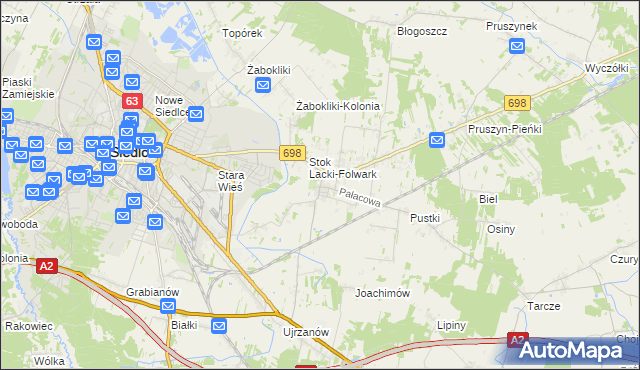 mapa Stok Lacki, Stok Lacki na mapie Targeo