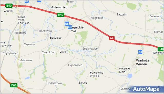 mapa Strachowice gmina Legnickie Pole, Strachowice gmina Legnickie Pole na mapie Targeo