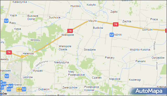 mapa Stradzew gmina Wola Krzysztoporska, Stradzew gmina Wola Krzysztoporska na mapie Targeo