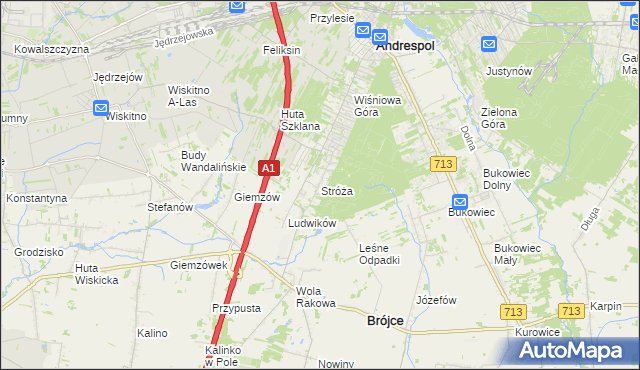 mapa Stróża gmina Andrespol, Stróża gmina Andrespol na mapie Targeo