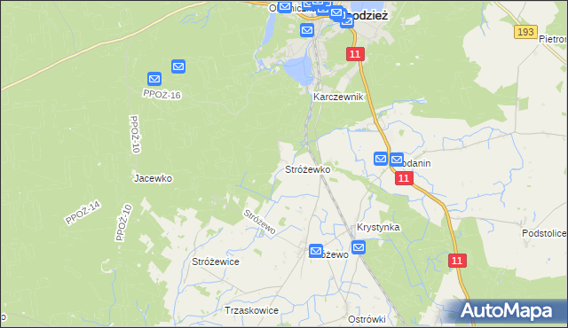 mapa Stróżewko gmina Chodzież, Stróżewko gmina Chodzież na mapie Targeo