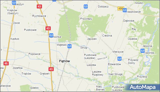 mapa Strugi gmina Wierzchlas, Strugi gmina Wierzchlas na mapie Targeo