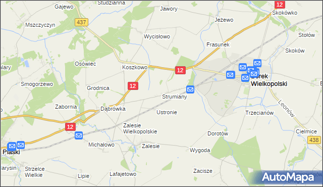 mapa Strumiany gmina Borek Wielkopolski, Strumiany gmina Borek Wielkopolski na mapie Targeo