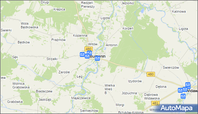 mapa Strumiany gmina Burzenin, Strumiany gmina Burzenin na mapie Targeo