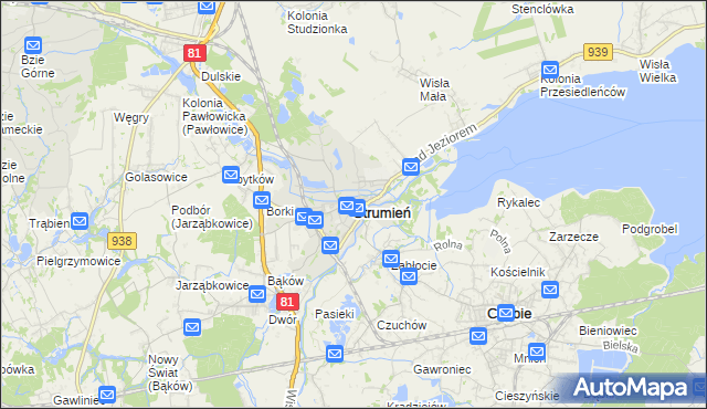 mapa Strumień powiat cieszyński, Strumień powiat cieszyński na mapie Targeo