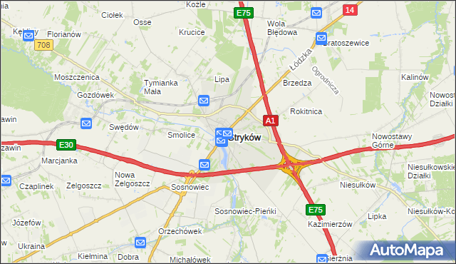 mapa Stryków powiat zgierski, Stryków powiat zgierski na mapie Targeo