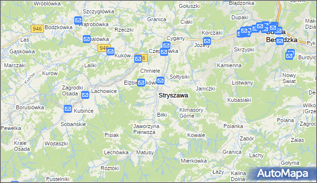 mapa Stryszawa, Stryszawa na mapie Targeo