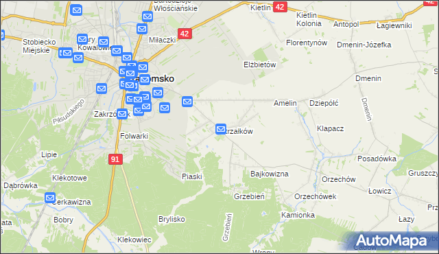 mapa Strzałków gmina Radomsko, Strzałków gmina Radomsko na mapie Targeo