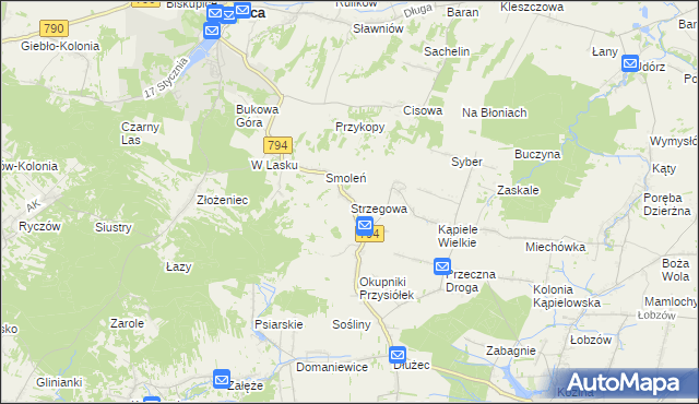 mapa Strzegowa gmina Wolbrom, Strzegowa gmina Wolbrom na mapie Targeo