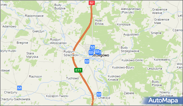 mapa Strzegowo powiat mławski, Strzegowo powiat mławski na mapie Targeo