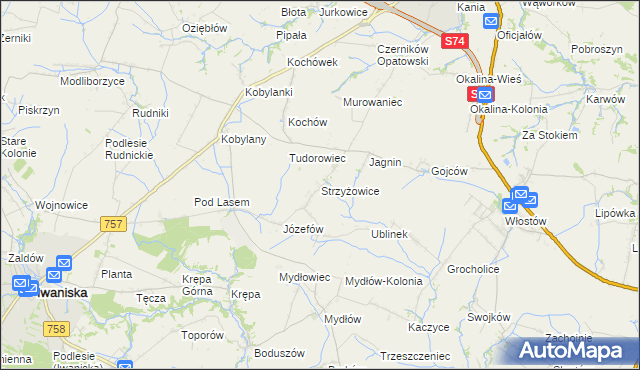 mapa Strzyżowice gmina Opatów, Strzyżowice gmina Opatów na mapie Targeo