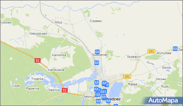 mapa Studzieniec gmina Chodzież, Studzieniec gmina Chodzież na mapie Targeo