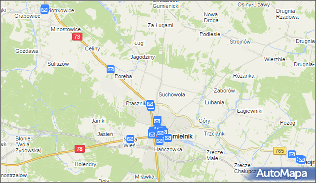 mapa Suchowola gmina Chmielnik, Suchowola gmina Chmielnik na mapie Targeo