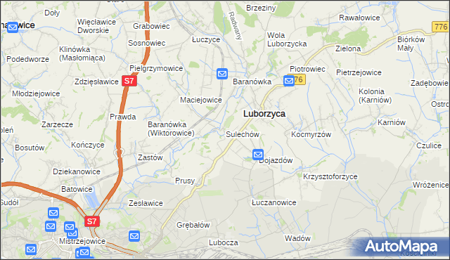 mapa Sulechów gmina Kocmyrzów-Luborzyca, Sulechów gmina Kocmyrzów-Luborzyca na mapie Targeo
