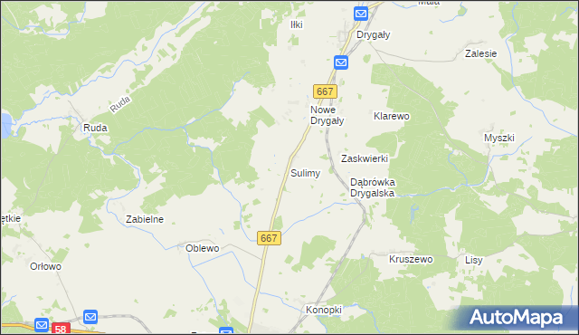 mapa Sulimy gmina Biała Piska, Sulimy gmina Biała Piska na mapie Targeo