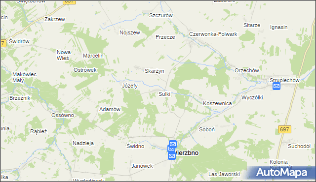 mapa Sulki gmina Wierzbno, Sulki gmina Wierzbno na mapie Targeo