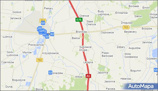 mapa Sułkowice Drugie, Sułkowice Drugie na mapie Targeo