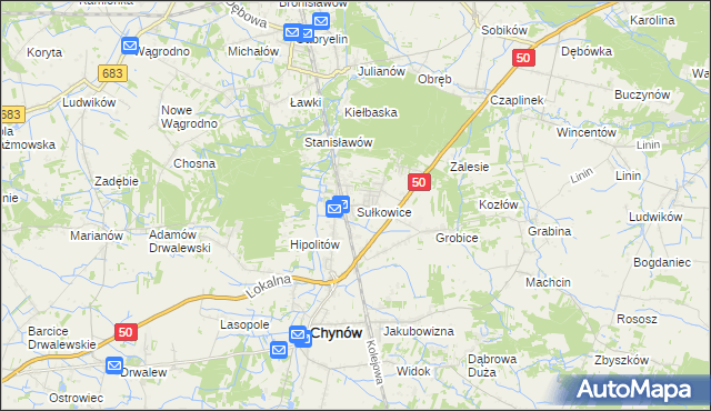 mapa Sułkowice gmina Chynów, Sułkowice gmina Chynów na mapie Targeo