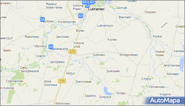 mapa Sułkowo gmina Lubraniec, Sułkowo gmina Lubraniec na mapie Targeo