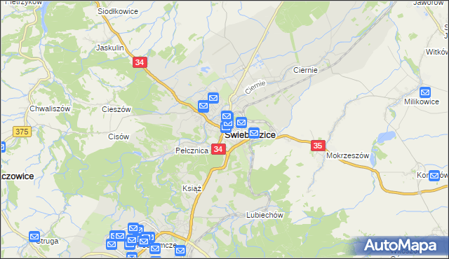 mapa Świebodzice, Świebodzice na mapie Targeo