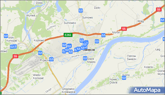 mapa Świecie, Świecie na mapie Targeo