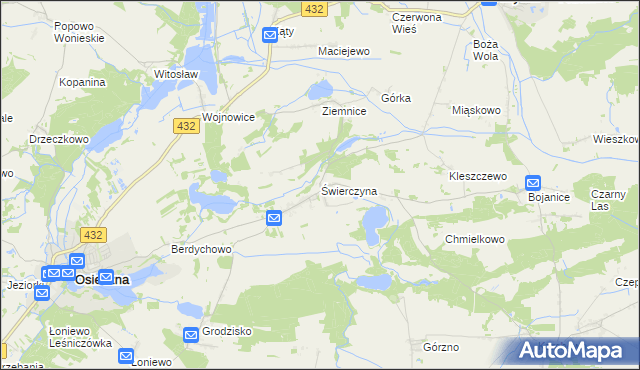 mapa Świerczyna gmina Osieczna, Świerczyna gmina Osieczna na mapie Targeo
