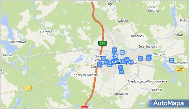 mapa Święty Wojciech gmina Międzyrzecz, Święty Wojciech gmina Międzyrzecz na mapie Targeo