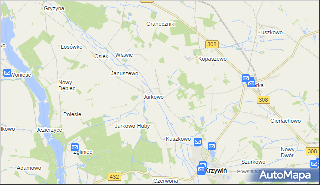 mapa Świniec gmina Krzywiń, Świniec gmina Krzywiń na mapie Targeo