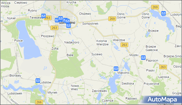 mapa Sycewo, Sycewo na mapie Targeo