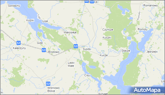 mapa Sypitki, Sypitki na mapie Targeo