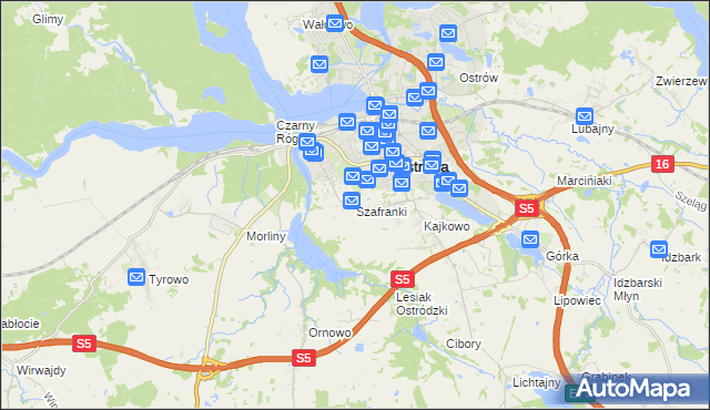 mapa Szafranki gmina Ostróda, Szafranki gmina Ostróda na mapie Targeo