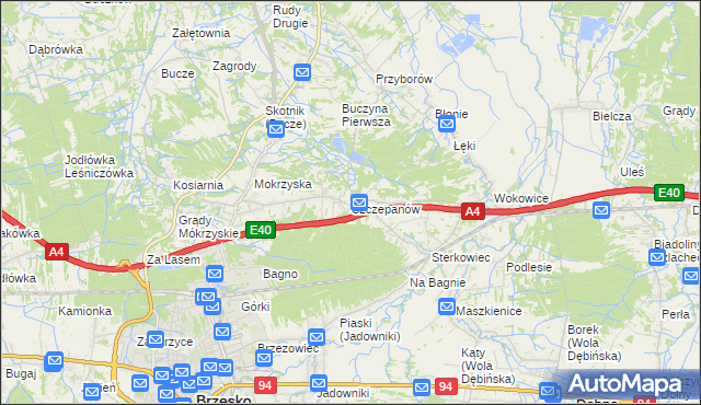 mapa Szczepanów gmina Brzesko, Szczepanów gmina Brzesko na mapie Targeo