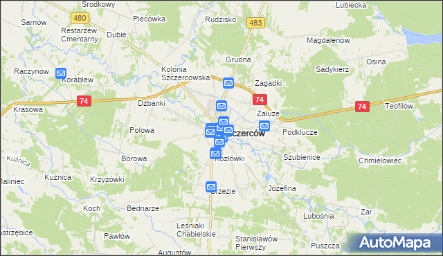 mapa Szczerców, Szczerców na mapie Targeo