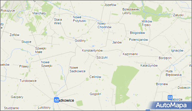 mapa Szczuki gmina Biała Rawska, Szczuki gmina Biała Rawska na mapie Targeo