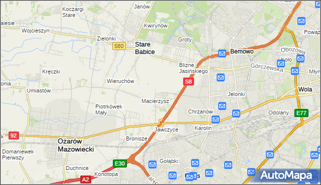 mapa Szeligi gmina Ożarów Mazowiecki, Szeligi gmina Ożarów Mazowiecki na mapie Targeo