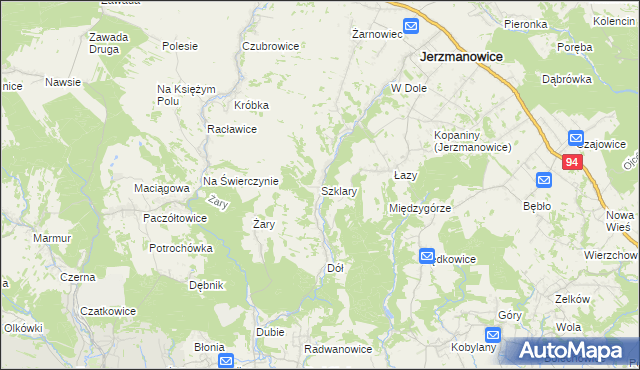mapa Szklary gmina Jerzmanowice-Przeginia, Szklary gmina Jerzmanowice-Przeginia na mapie Targeo