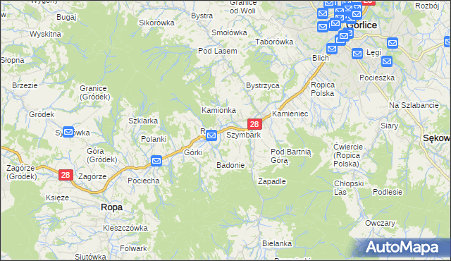 mapa Szymbark gmina Gorlice, Szymbark gmina Gorlice na mapie Targeo