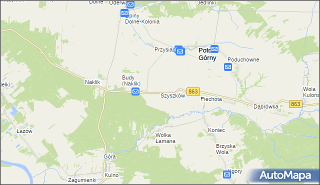 mapa Szyszków gmina Potok Górny, Szyszków gmina Potok Górny na mapie Targeo