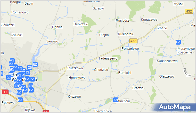 mapa Tadeuszewo, Tadeuszewo na mapie Targeo